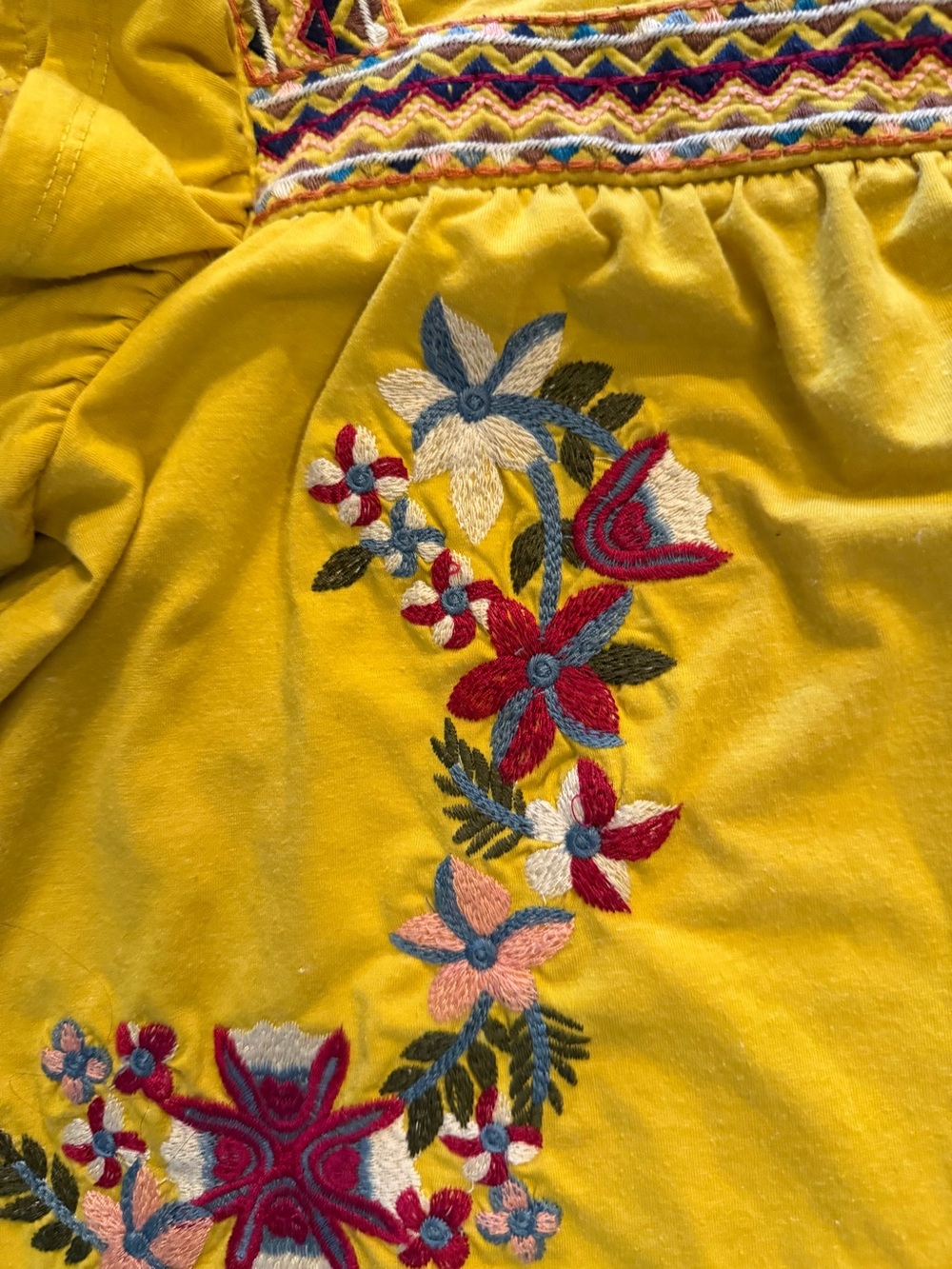 THML Mustard Yellow Embroidered Flutter-Sleeve Blouse - Picture 3 of 7